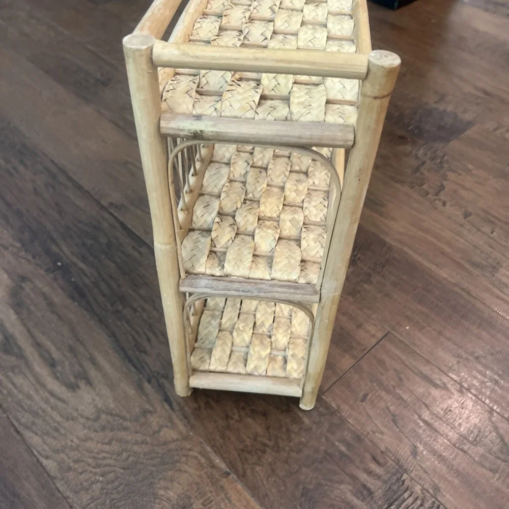 Vintage Wicker Rattan Bamboo Bathroom Wall Shelf Boho 3 Tiers